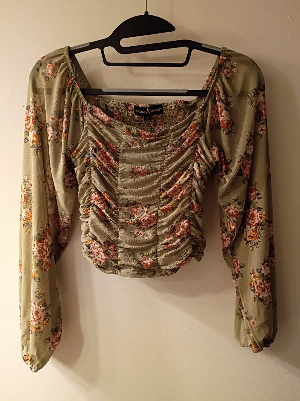 Almost Famous Women's Green Floral Mesh Top Size S